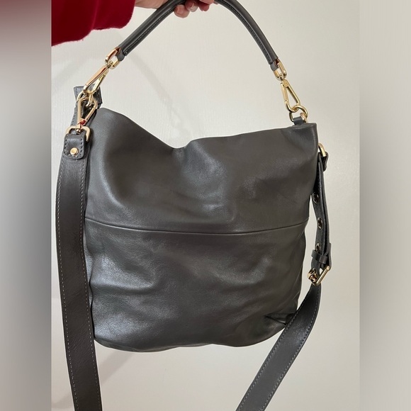 Neiman Marcus Made In Italy Gray Leather Handbag Gold Tone Hardware - Picture 4 of 9